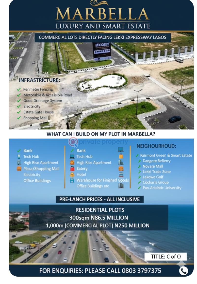 Commercial Land For Sale Bogigie/marbella Smart And Luxury Estate/on Lekki Expressway Ibeju-Lekki Lagos