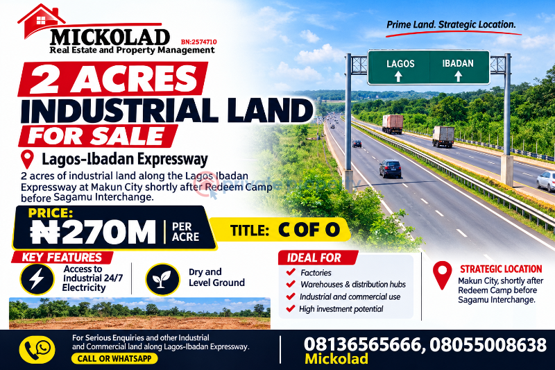Land For Sale After Redeem Camp Before Sagamu Interchange Mowe Ogun area 