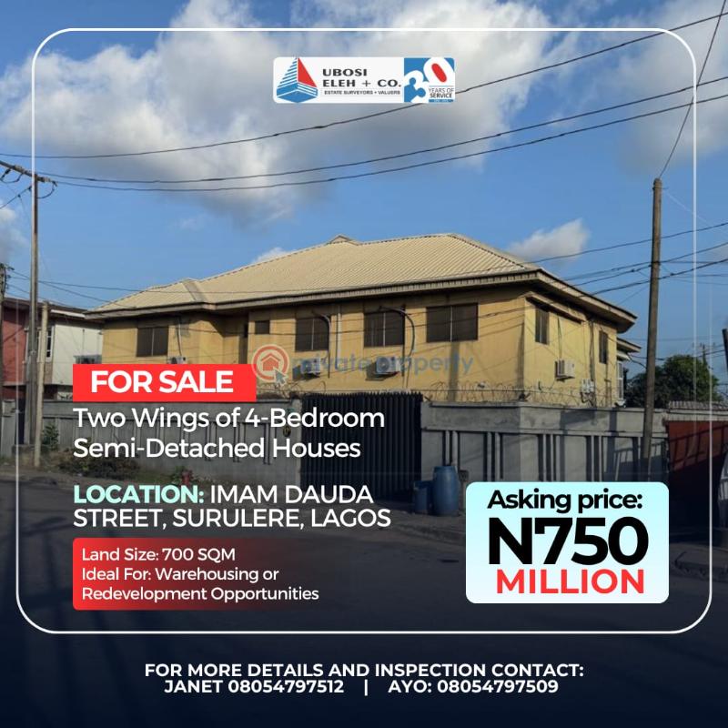 4 bedroom Semi detached Bungalow For Sale Imam Dauda Street Surulere Lagos - 1