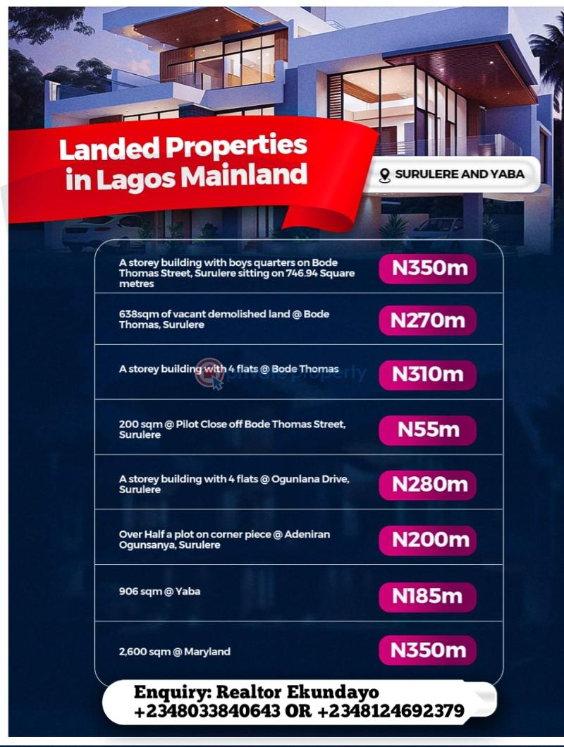 Residential Land For Sale Pilot Close Bode Thomas Surulere Lagos