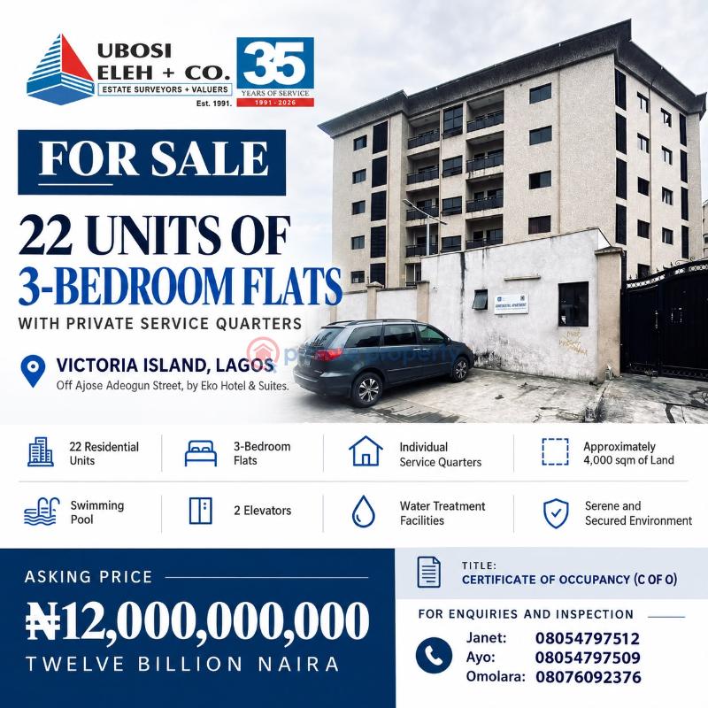 3 bedroom Flat & Apartment For Sale Victoria Island Lagos