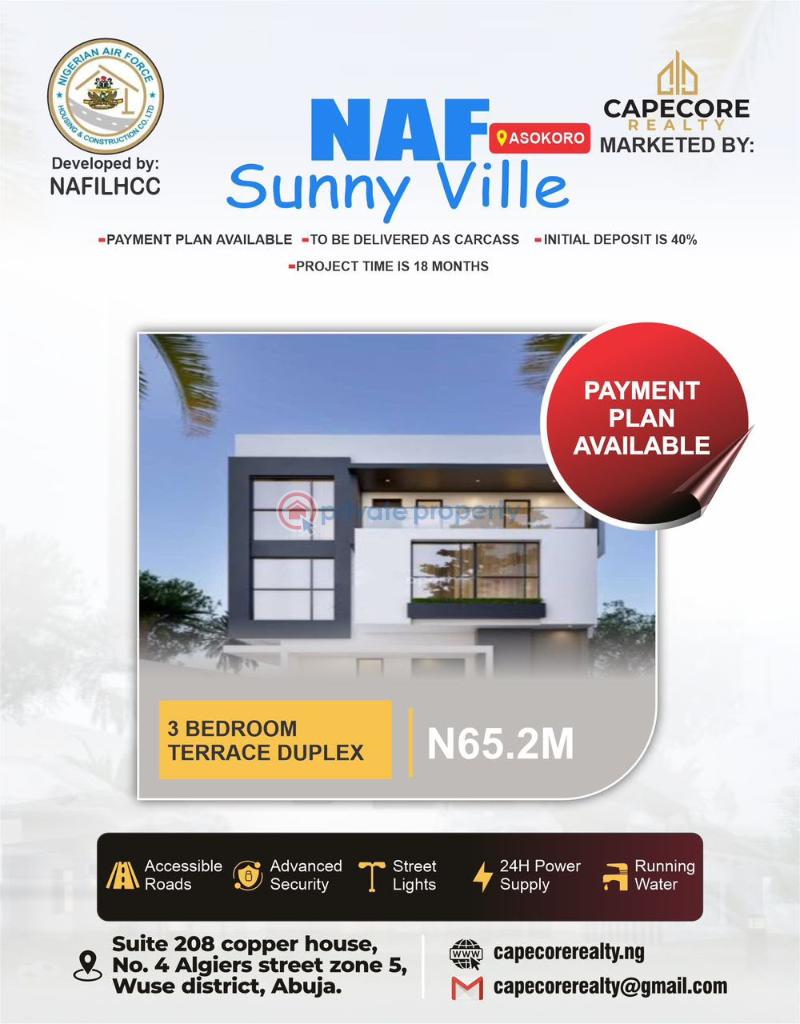 3 bedroom Terraced Duplex For Sale Nigeria Airforce Estate Asokoro Abuja Phase 1 