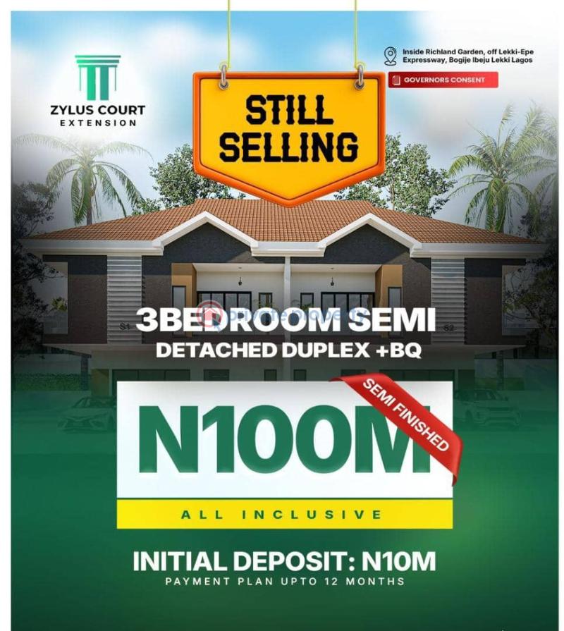 3 bedroom Terraced Duplex For Sale Zylus Court Extension, Richland Garden, Bogije, Off Lekki Epe Expressway Very Close To Key Hubs And Elite Social Infrastructure: Omu Resort (family Recreation & Wildlife Park), Eleko Beach (serene Coastal Relaxation) Novare Mall (shoprite – Ultimate Shopp Ibeju-Lekki Lagos - 1