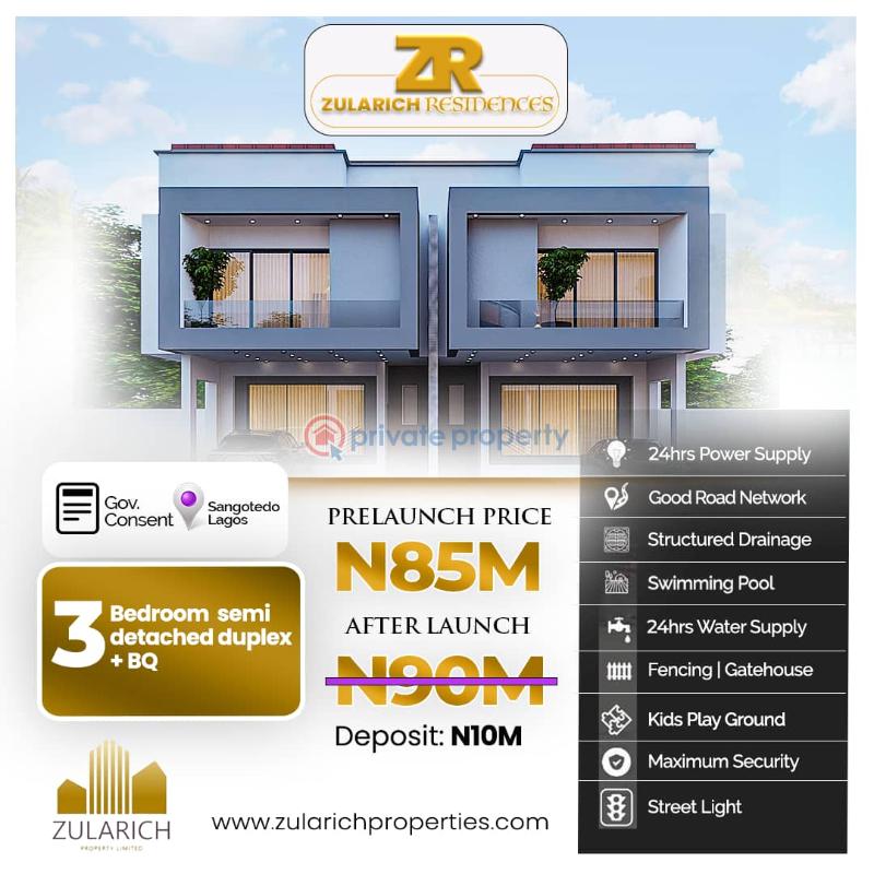 3bedroom semi detached duplex with cofo and building approval, with 24hours power supply and tight security, in secured estate at ajayi apata estate sangotedo - 3 3 bedroom Semi detached Duplex For Sale Sangotedo Ajah Lagos - 3