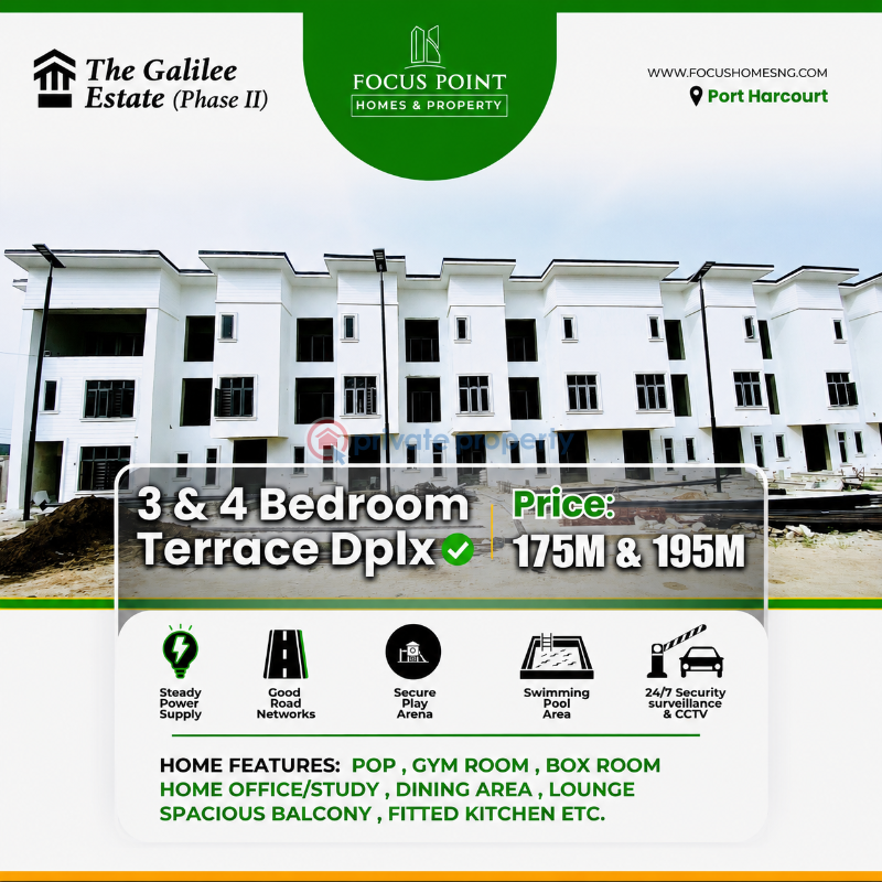 3 bedroom Terraced Duplex For Sale Galilee Estate, Gitto Estate Km 4, Obirikwere Fly Over East West Road Port Harcourt Rivers