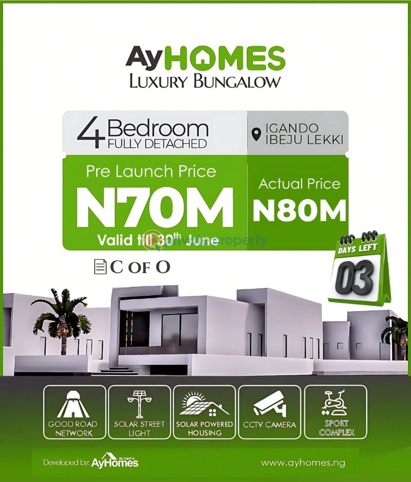 4 bedroom Bungalow For Sale Ayhomes Luxury Bungalow Igando Ibeju Lekki Ibeju-Lekki Lagos