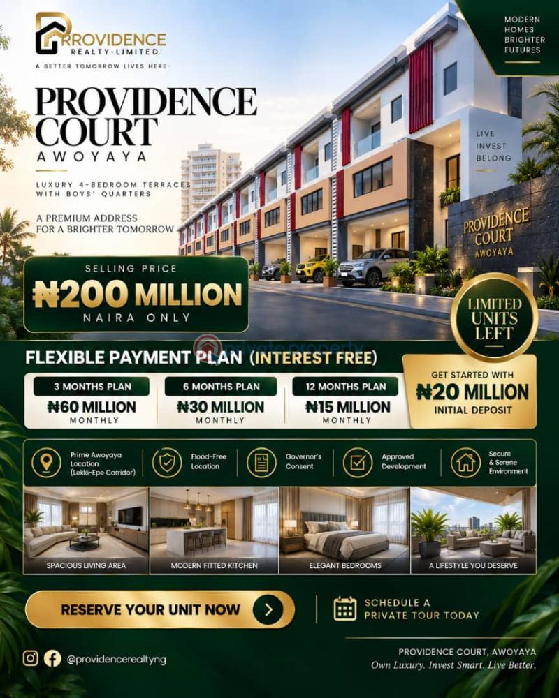 4 bedroom Terrace For Sale Providence Court Estate Awoyaya Awoyaya Ajah Lagos