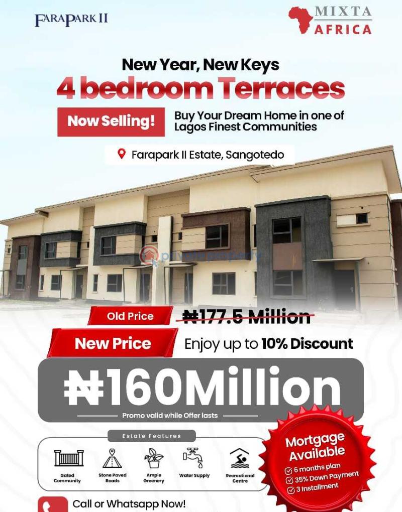 4 bedroom Terrace For Sale Ajayi Apata, Fara Park , Lakowe Lakes Sangotedo Ajah Lagos