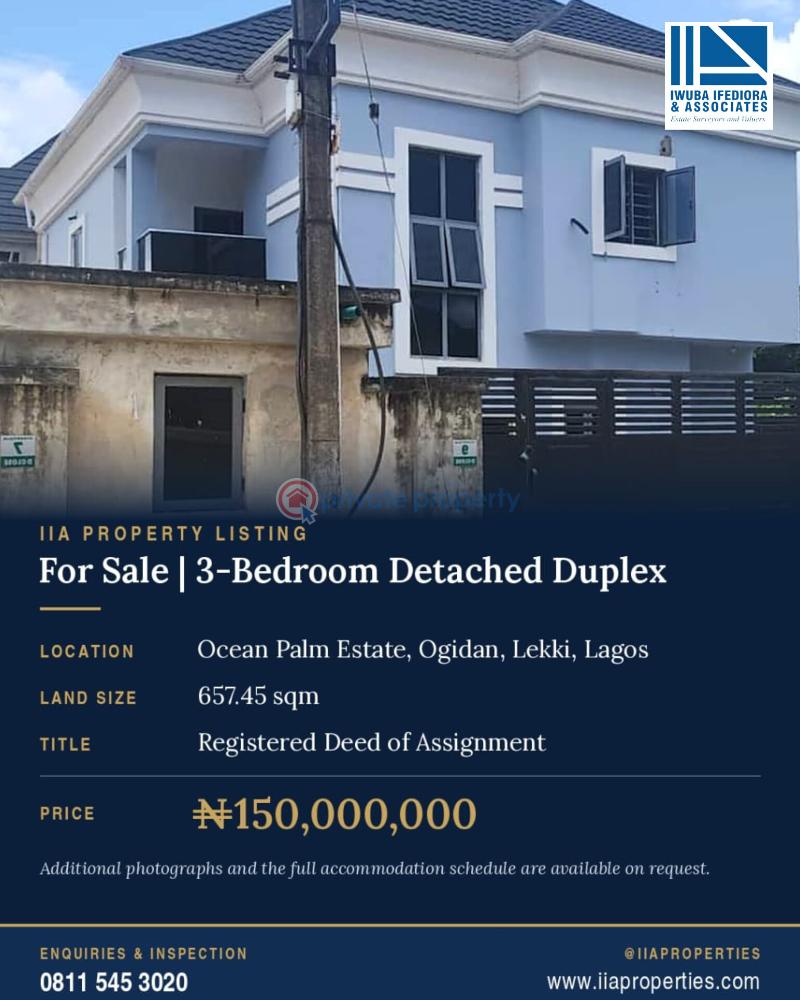 3 bedroom Duplex For Sale Ocean Palm Estate, Ogidan Lekki Lagos