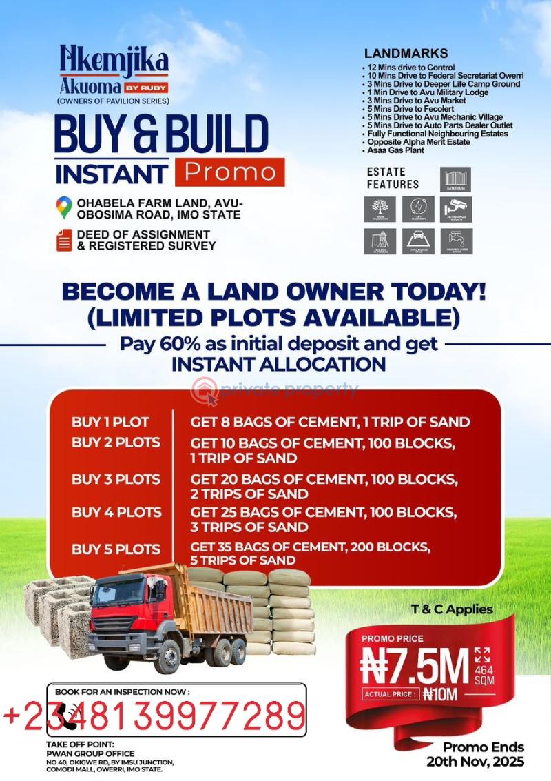 Mixed use Land For Sale Avu Obossima Owerri Imo