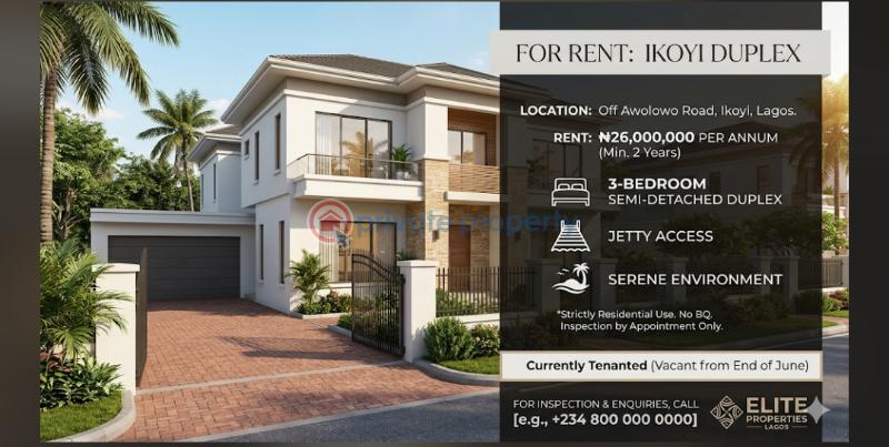 3 bedroom Duplex For Rent Off Awolowo Road South West Ikoyi Lagos Awolowo Road Ikoyi Lagos