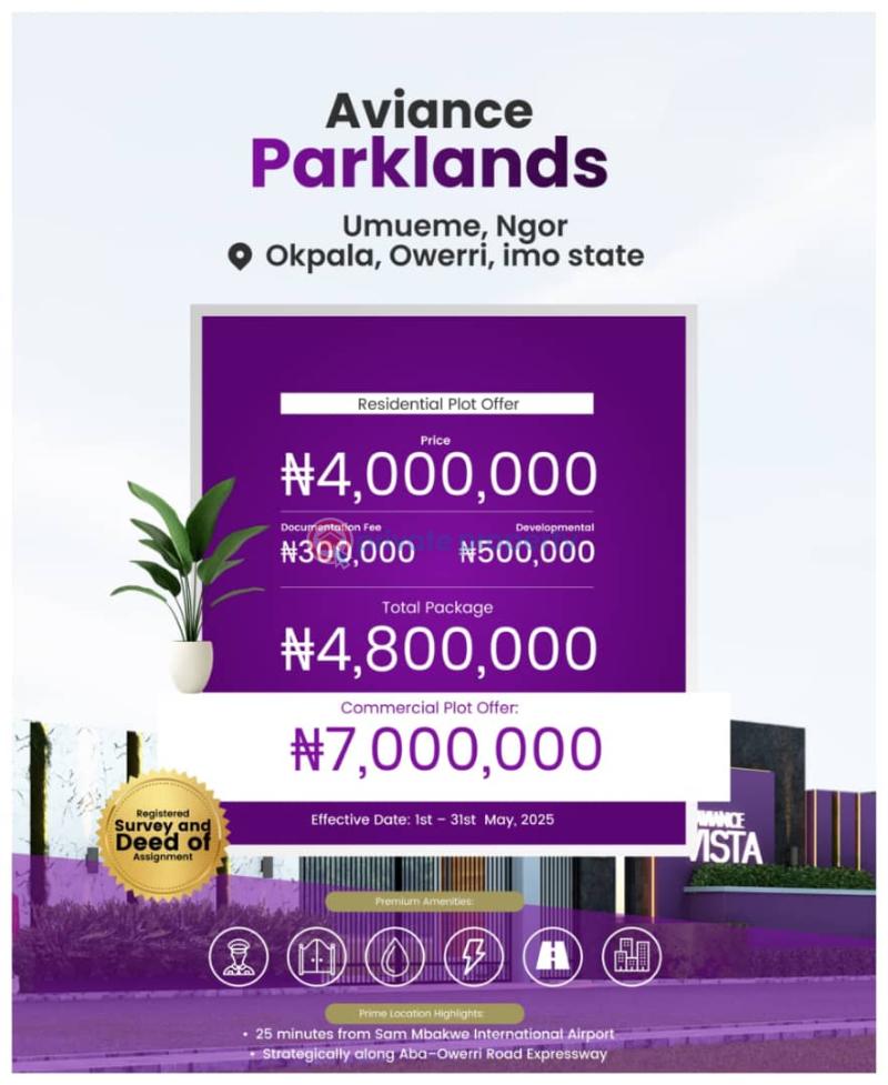 Residential Land For Sale Prime Location Highlights: 📍 25 Minutes From Sam Mbakwe International Airport 📍 Strategically Along Aba–owerri Road Expressway Ngor-Okpala Imo - 5