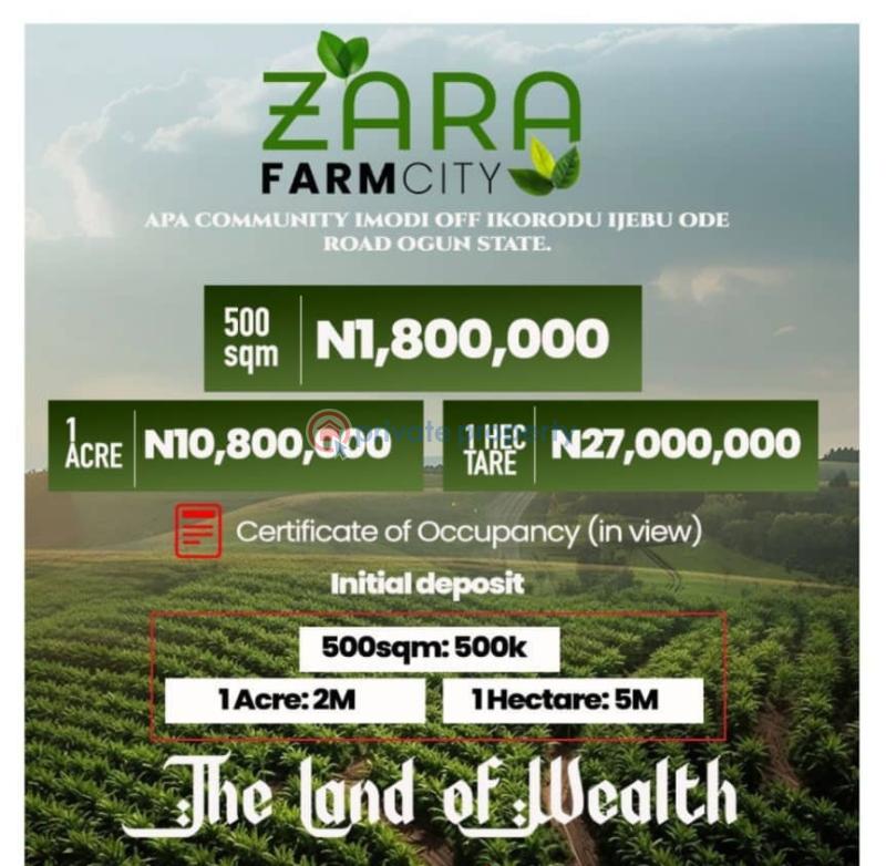 Residential Land For Sale Zara Farm Land, Apa Egbede Community, Imodi Ijasi, Ikorodu/ijebu Ode Road, Ogun State Ijebu Ode Ogun - 0