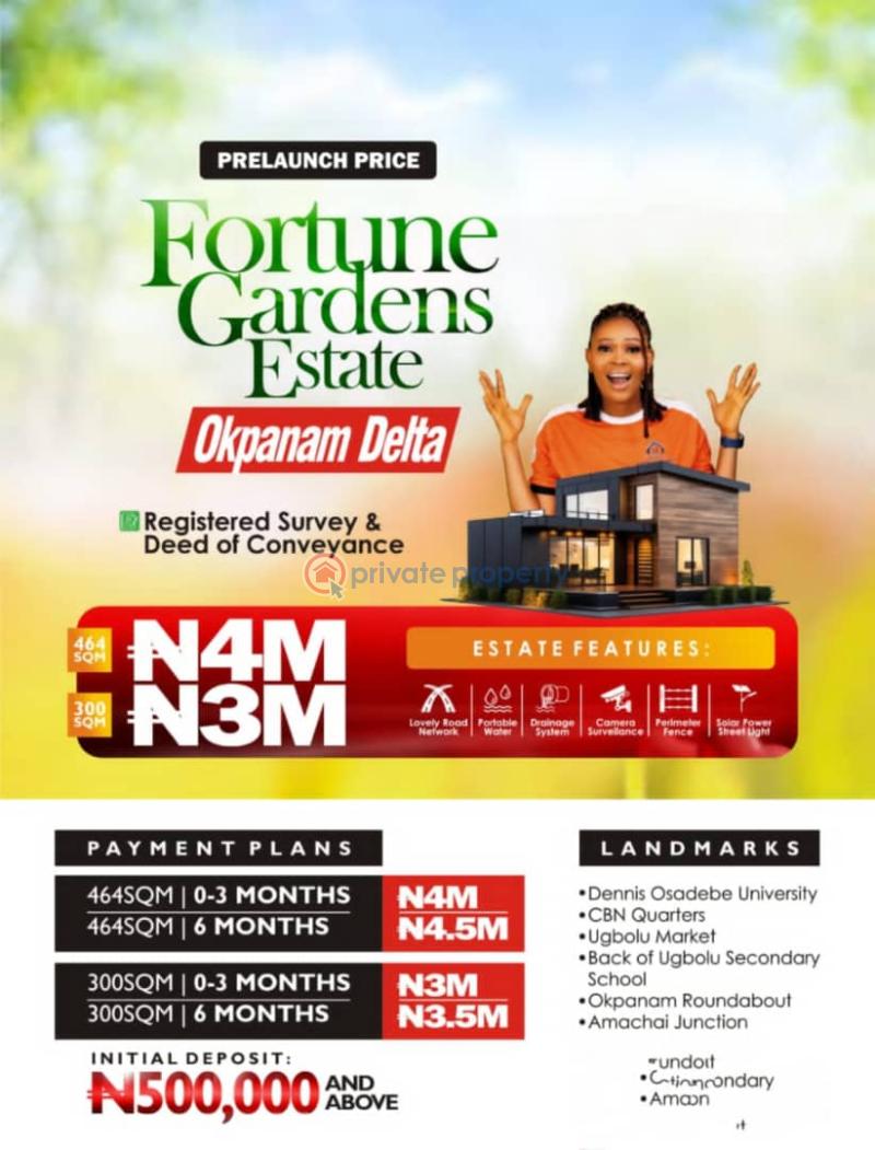 Residential Land For Sale Fortune Garden Estate Okpanam Close To Dennis Osadebe University Asaba Delta - 1