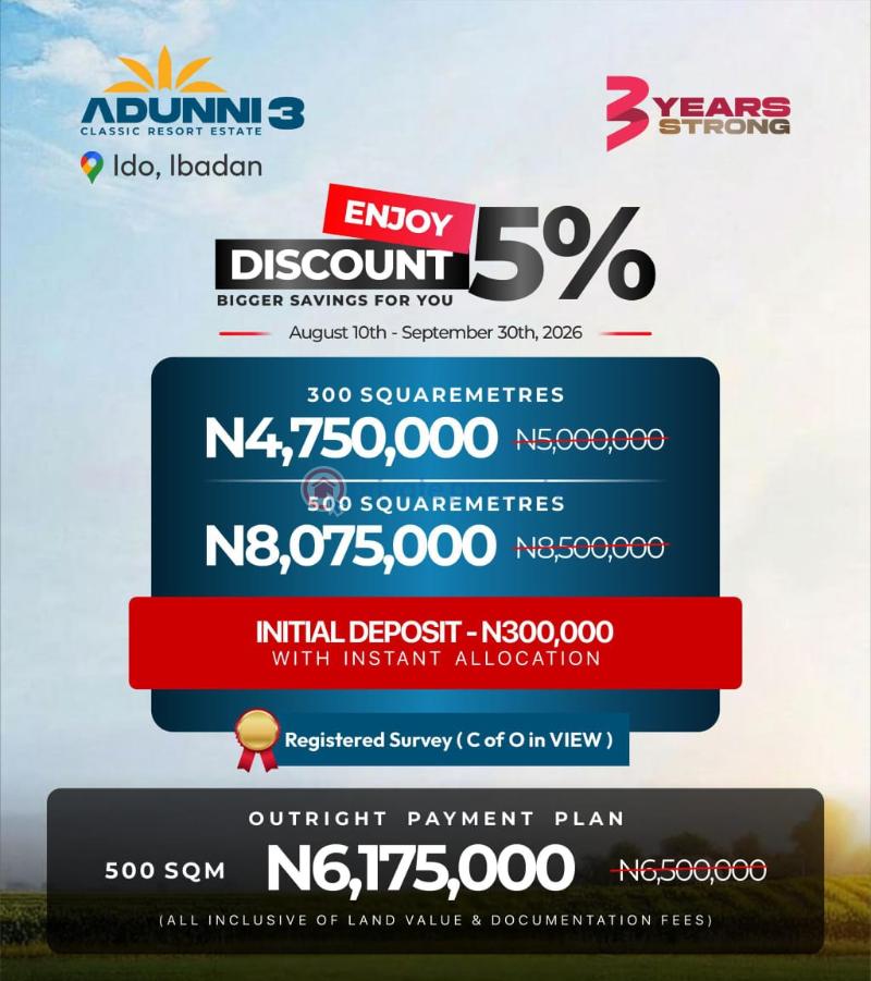 Residential Land For Sale Adunni Classic Resort Estate Phase 3* Ido Ibadan Oyo