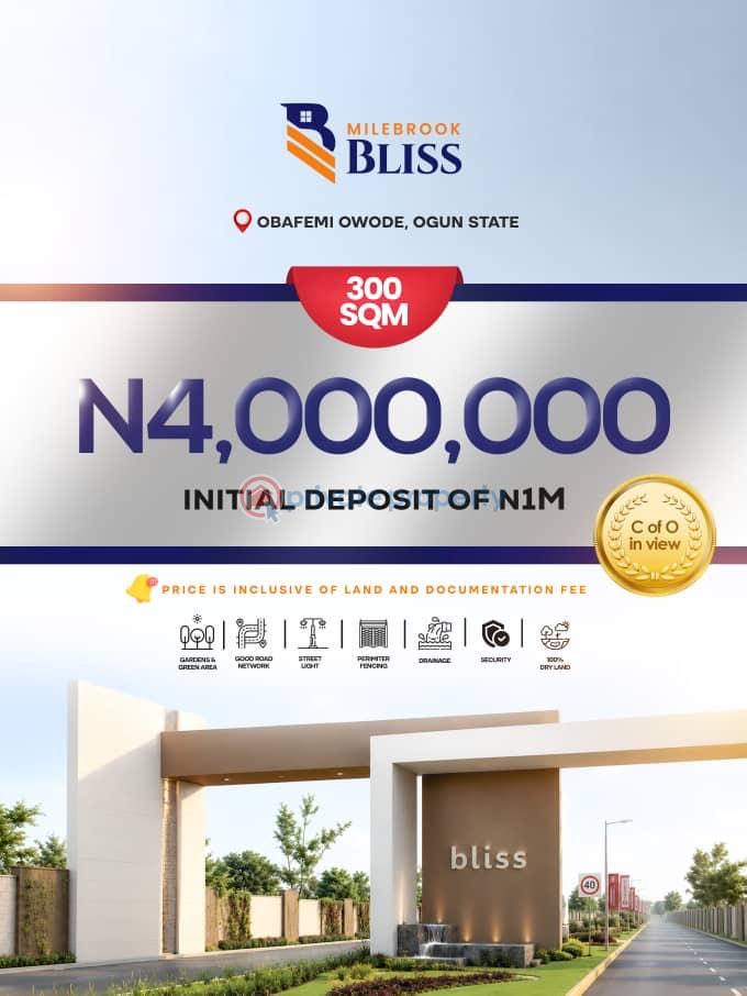 Residential Land For Sale Milebrook Bliss Estate 100% Dry Land Obafemi Owode Ogun
