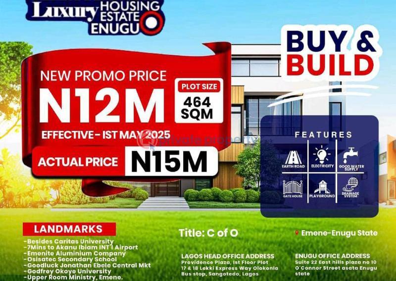 Residential Land For Sale Caritas University, Emene Aluminum Company, Godfrey Okoye University, Good Luck Jonathan Market Enugu Suburb Enugu Area 