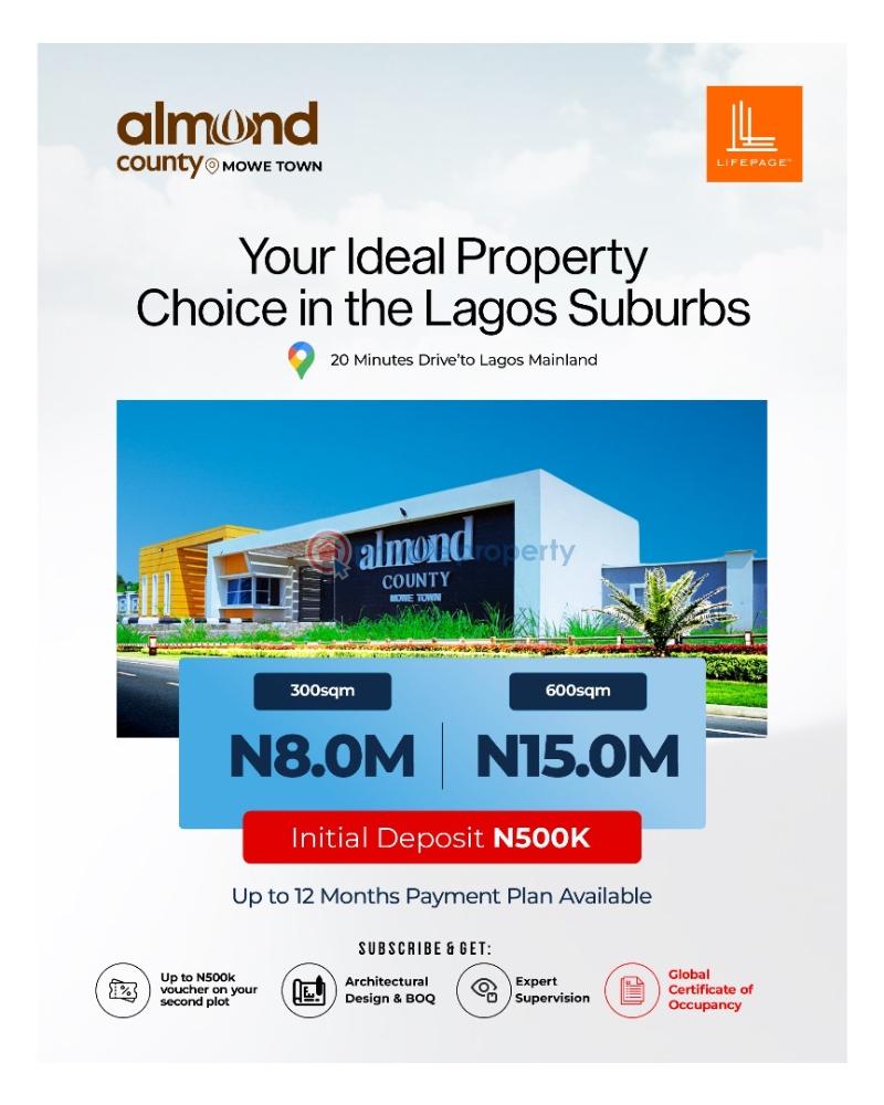 Almond county, mowe town - 5 Residential Land For Sale Cofo Land Mowe Ogun area  - 5
