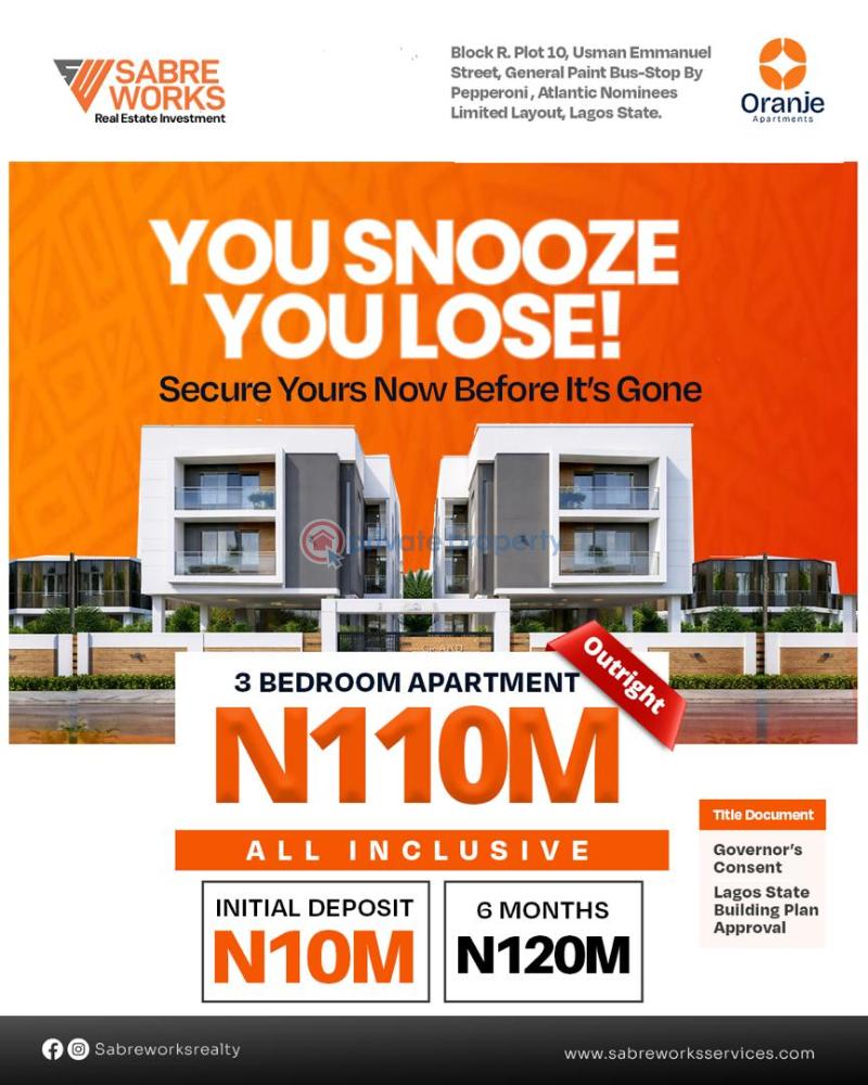 3 bedroom Block Of Flats For Sale Oranje Apartments, Atlantic Nominee Layout,general Paint Busstop, Abraham Adesanya Ajah Lagos - 1
