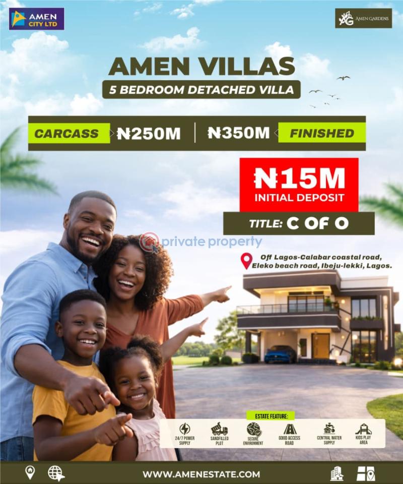 5 bedroom Detached Duplex For Sale Amen Gardens, Off Lagos Calabash Coastal Road, Eleko Ibeju-Lekki Lagos
