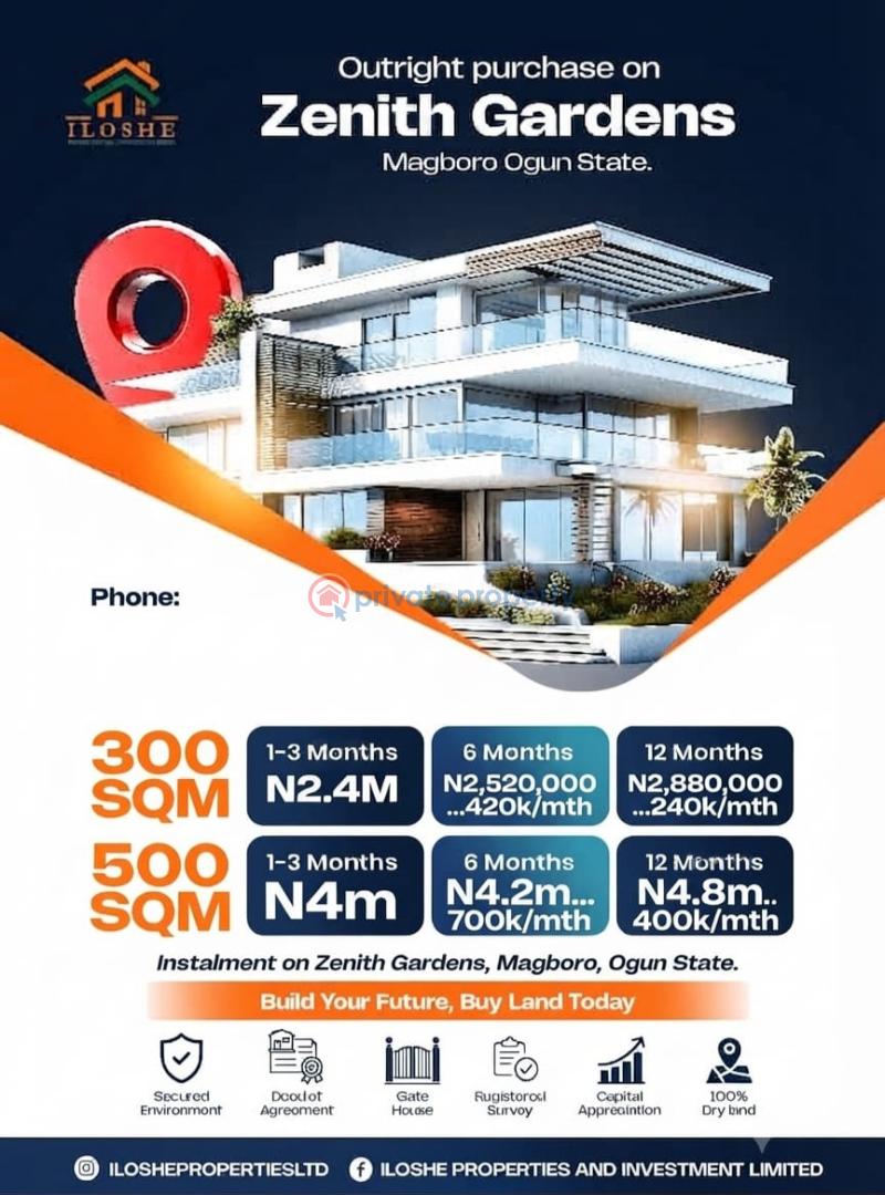 Mixed use Land For Sale Zenith Gardens,abule Oba, Behind Montana Of Fire Miracle Ministry Magboro Lagos Extension Ogun - 0