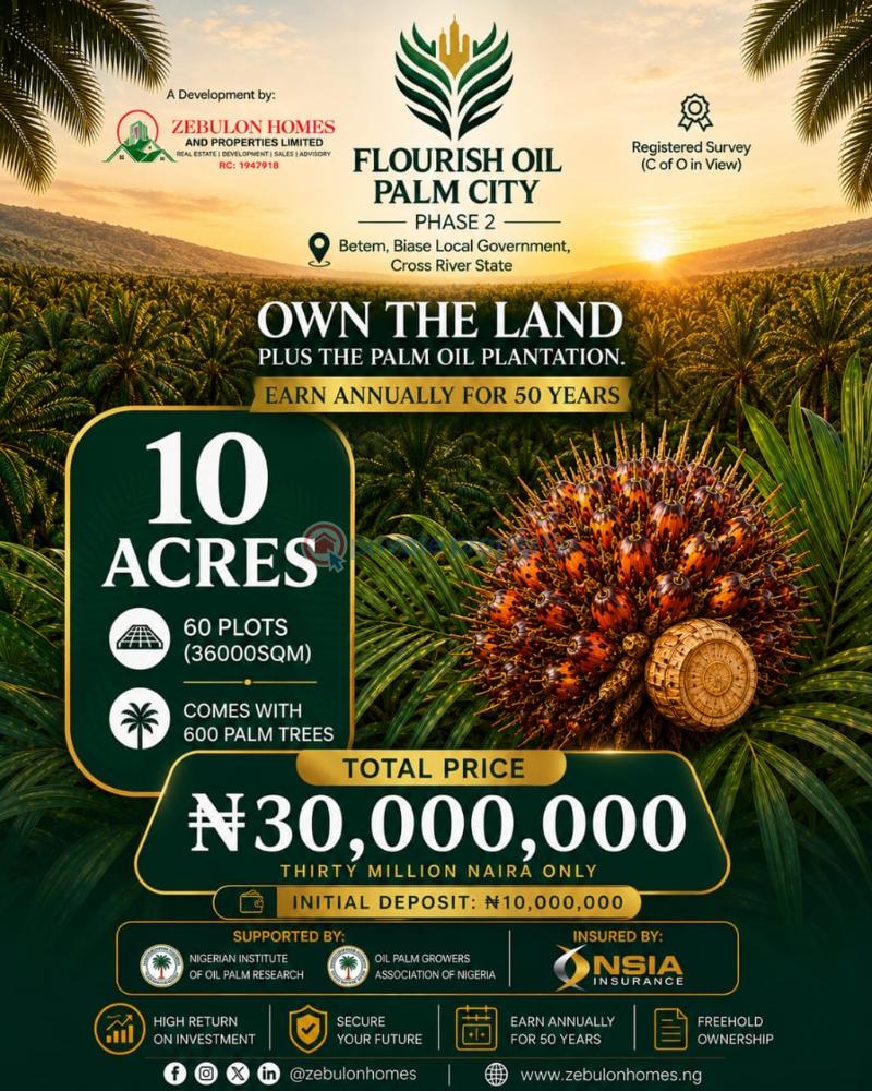 Commercial Land For Sale Flourish Oil Palm City Phase 2 Located In An Agric Area Biase Cross River