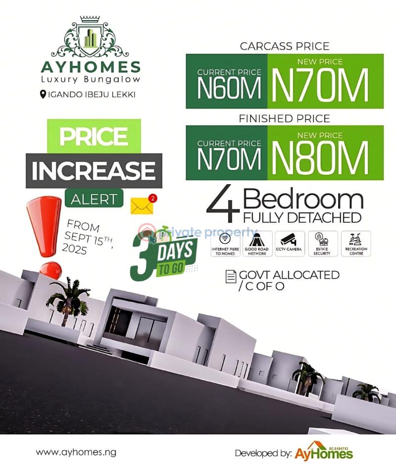 4 bedroom Detached Bungalow For Sale Igando Ibeju-Lekki Lagos
