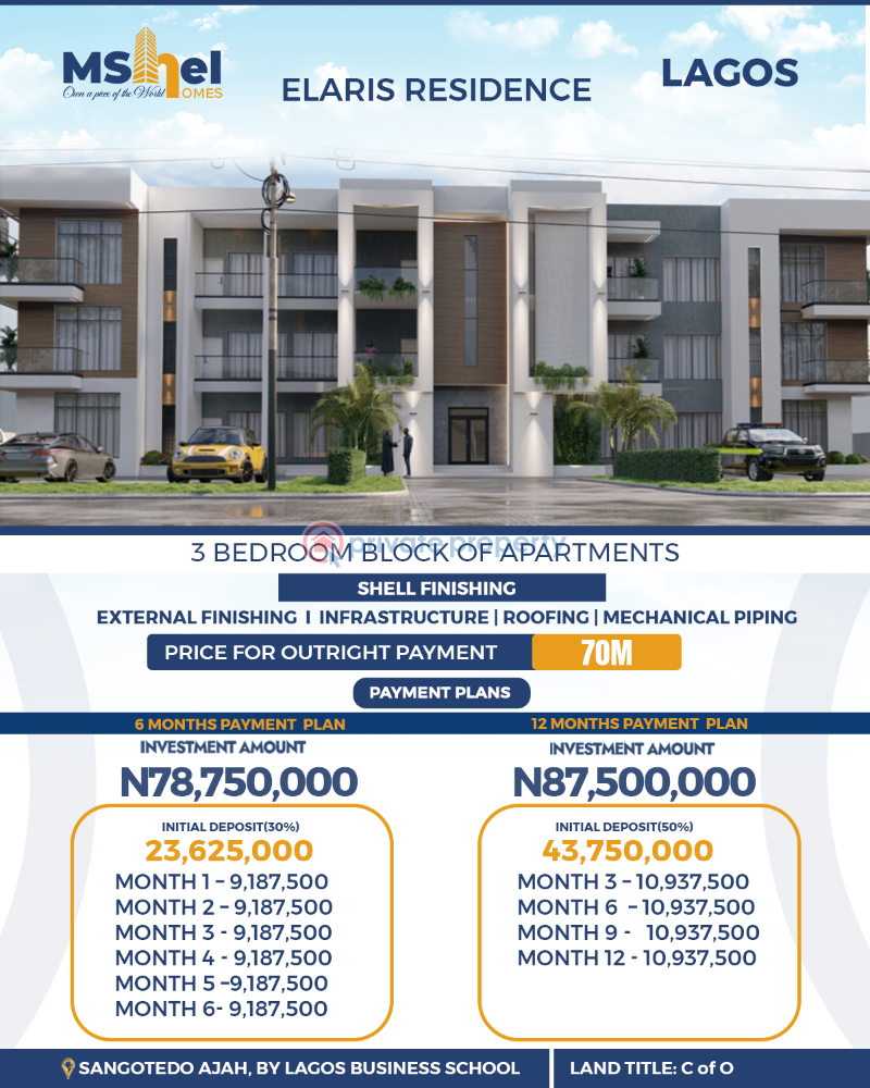 3 bedroom Block Of Flats For Sale Monastery Road Sangotedo Lagos - 0