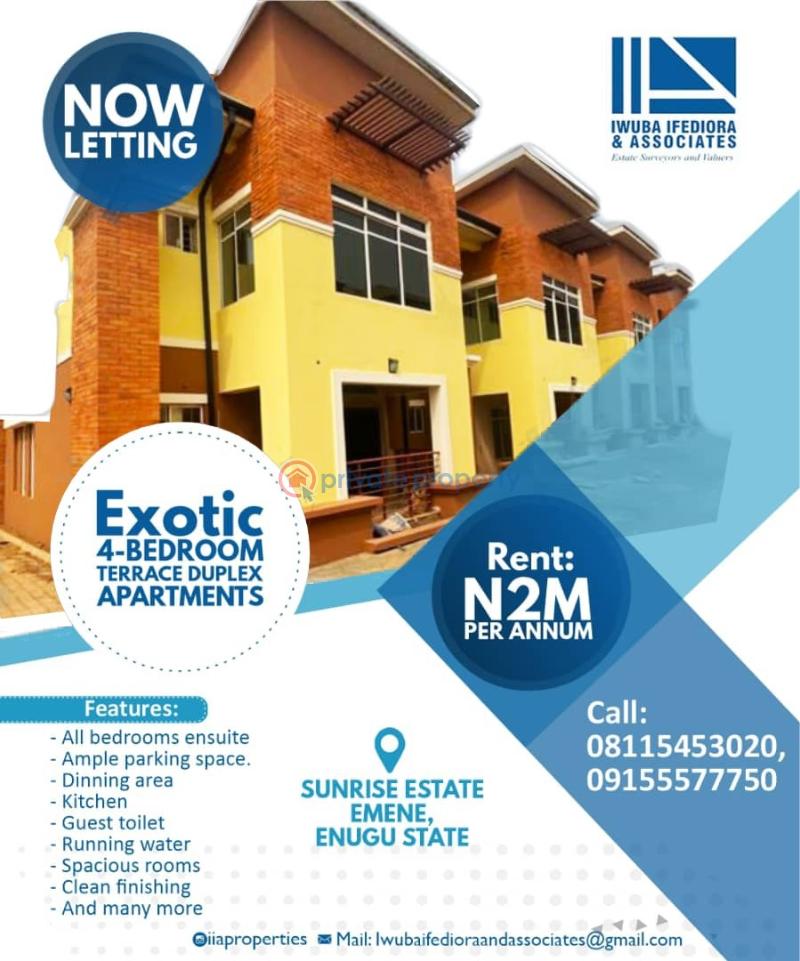 3 bedroom Terraced Duplex For Rent Sunrise Estate, Emene Enugu Suburb Enugu Area  - 1