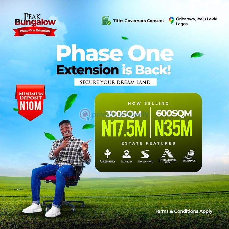 Residential Land For Sale Peak Bungalow Phase1 Extension, Pay Within 6months Interest Free. Oribanwa Ibeju-Lekki Lagos