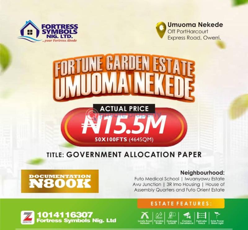 Residential Land For Sale Fortune Garden Umuoma Nekede, Off Port Harcourt Road Owerri Imo