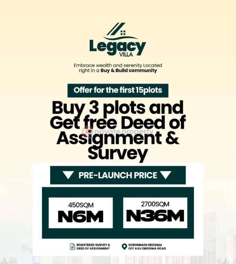 Residential Land For Sale The Legacy Villa Estate Soronnadi Off Avu Obosima Road Close To Doctors Association Estate Owerri Imo