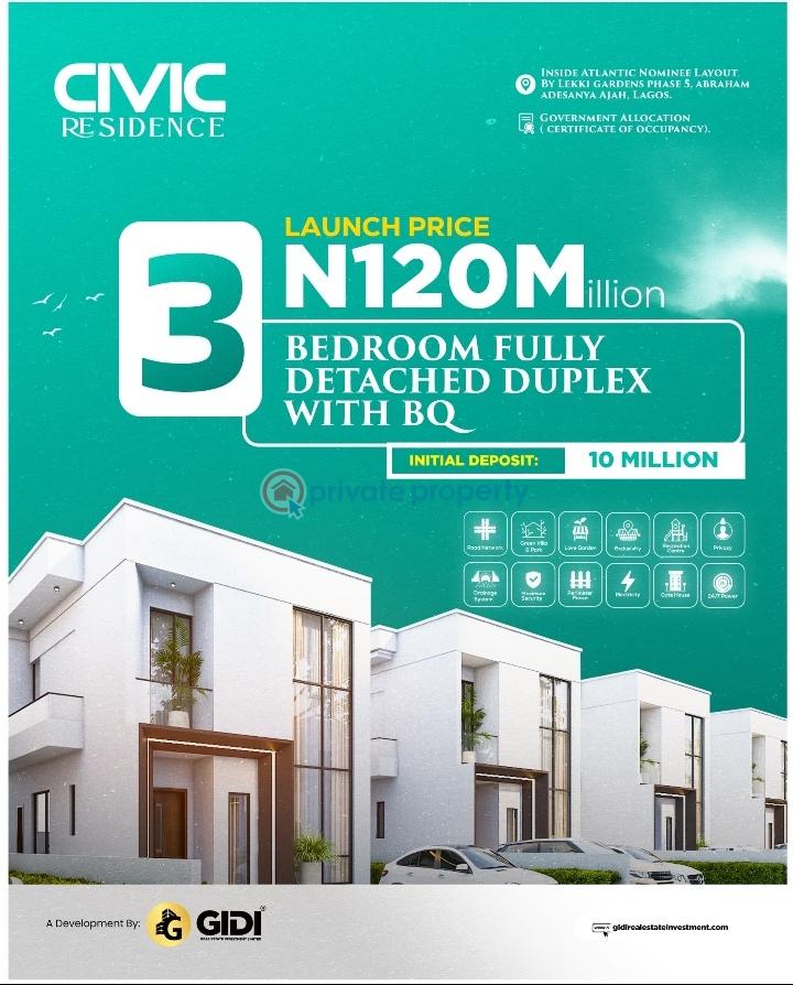 3 bedroom Detached Duplex For Sale Abraham Adesanya By Lekki Gardens Phase 5, Ajah, Lagos Abraham Adesanya Ajah Lagos - 0