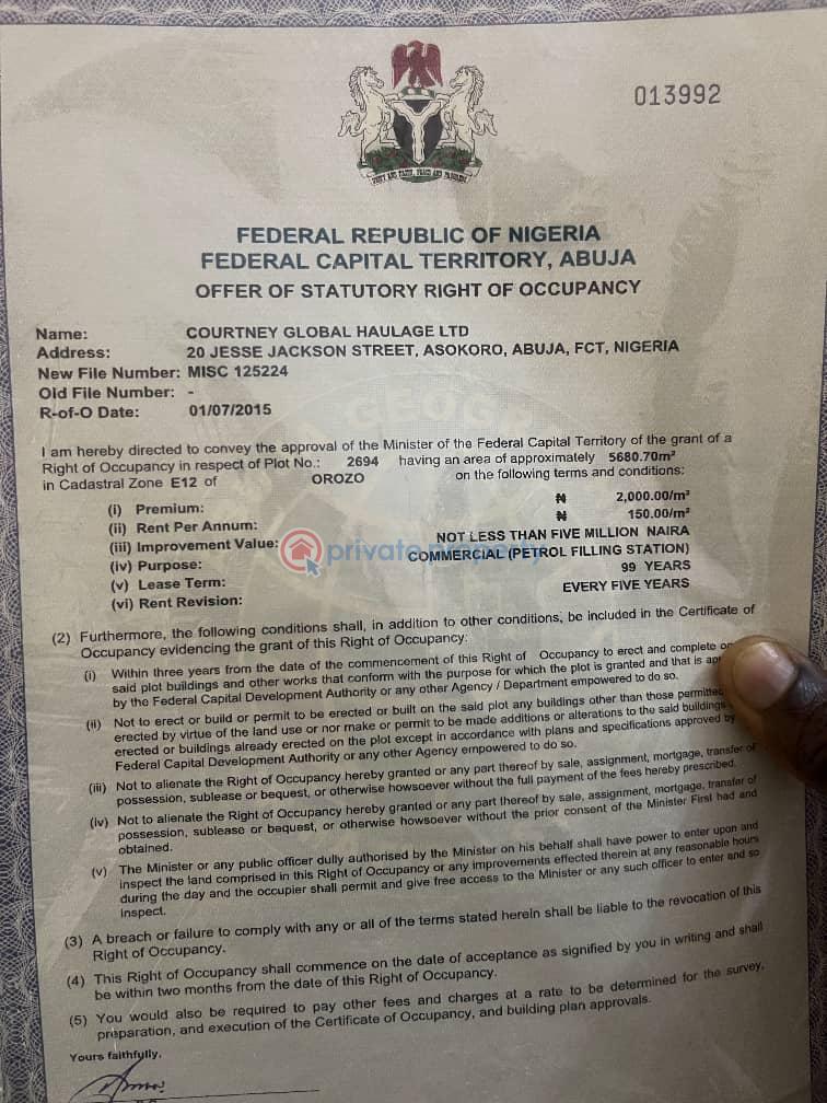 Commercial Land For Sale Orozo Jikwoyi Abuja Phase 4 