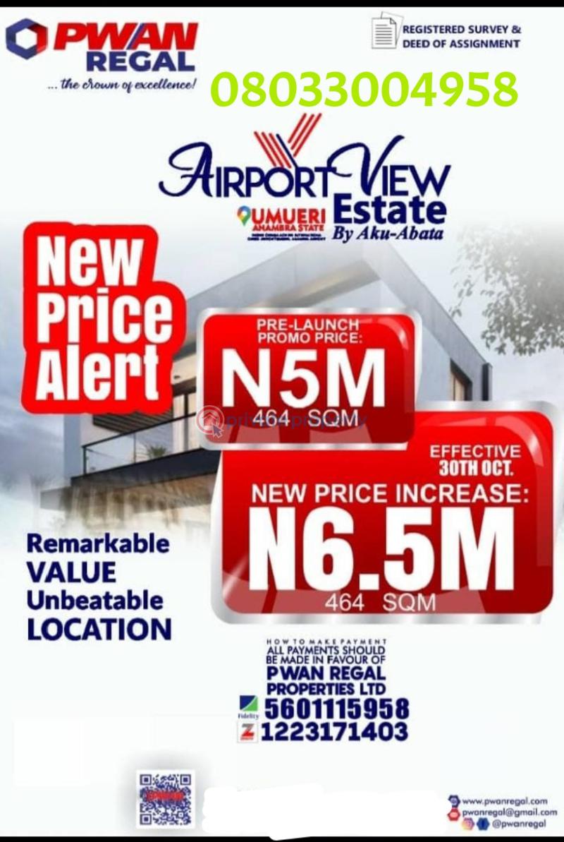 Commercial Land For Sale Beside Chinua Achebe International Airport, Umueri Awka Anambra Area 