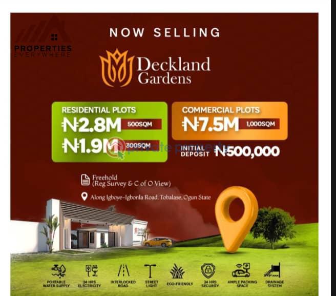 Residential Land For Sale Along Igboye Igbonla Road, Tobalase, Ogun State. Ogun area 