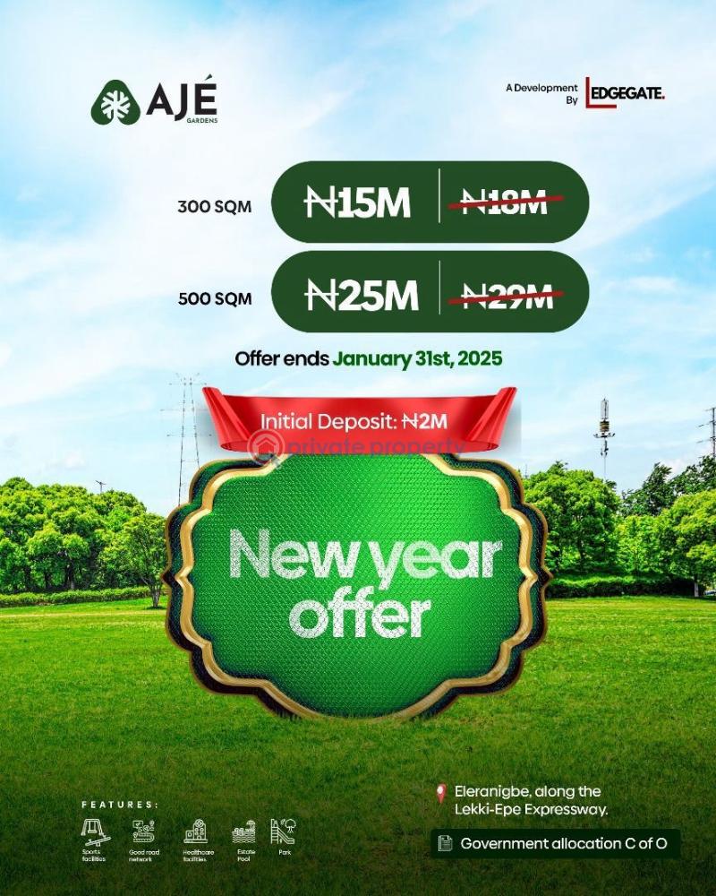 Don’t miss to invest at aje gardens - 1 Residential Land For Sale Elerangbe, Ibeju Lekki, Lagos Title: Government Allocation (certificate Of Occupancy) Ibeju-Lekki Lagos - 1