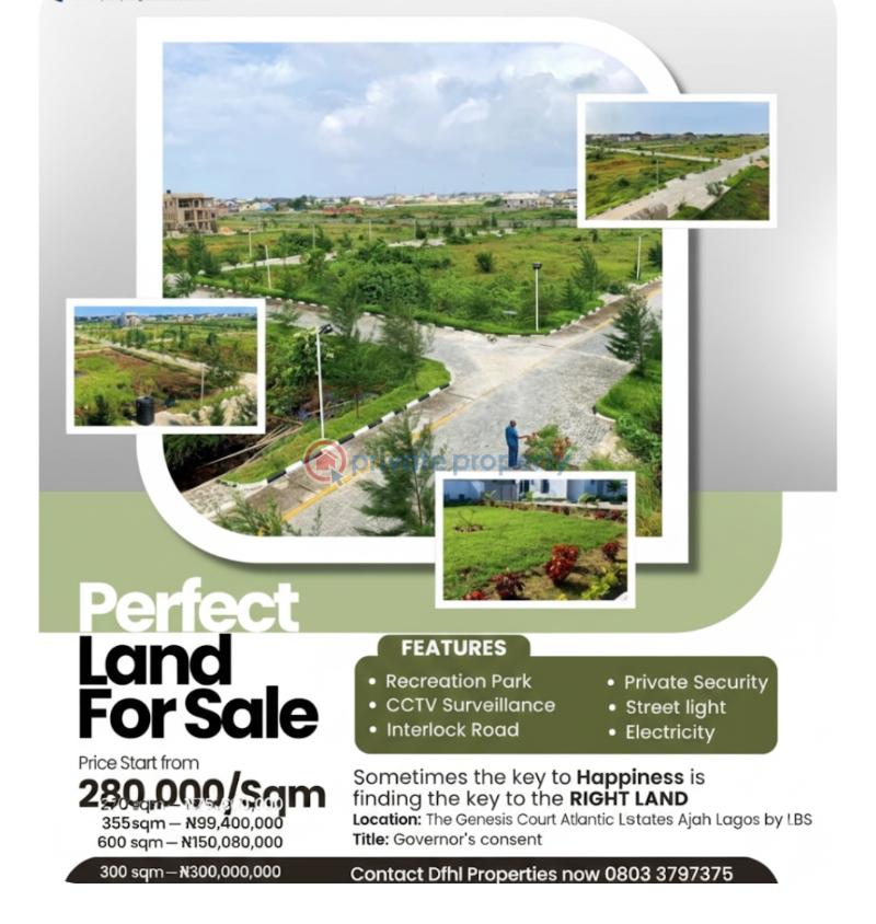 Land For Sale Inside Atlantic Layout Estates/ De Genesis Court 3 Ajah Lekki Gardens Estate Ajah Lagos
