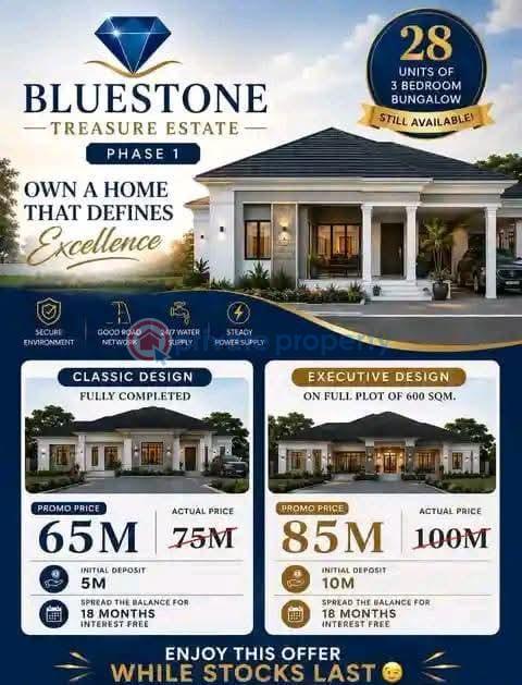 3 bedroom Detached Bungalow For Sale Bluestone Treasure Estate In Mowe Town Is Highly Accessible And Surrounded By Major Institutional Landmarks: 🛣️ Mowe Bus Stop – Less Than 7 Minutes Away, Ensuring Effortless Commuting. ⛪ Rccg Redemption Camp – Located Just Minutes Before The Camp, Lagos Extension Ogun