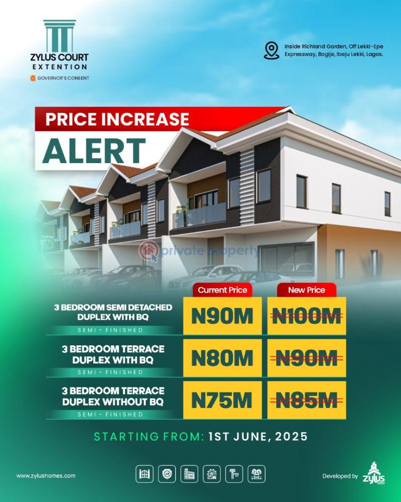 3 bedroom Terraced Duplex For Sale Zylus Court Extension, Richland Gardens, Bogije Off Lekki Epe Express Way Alatise Ibeju-Lekki Lagos