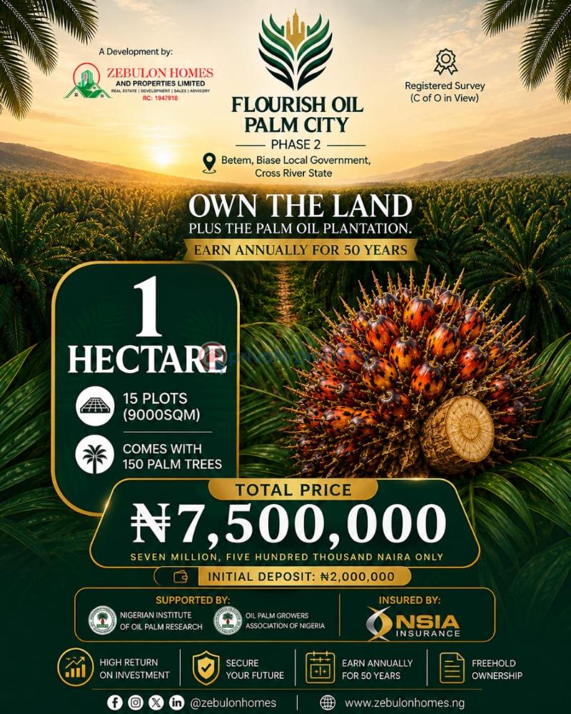 Commercial Land For Sale Flourish Oil Palm City Phase 2 Supported By Nigerian Institute Of Oil Palm Research Biase Cross River - 0