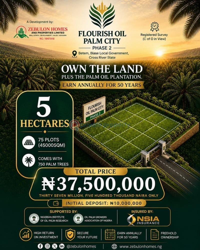 Commercial Land For Sale Flourish Oil Palm City Phase 2 Supported By Nigerian Institute Of Oil Palm Research Biase Cross River - 1