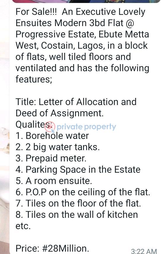 For sale 3 bedroom House Progressive Estate Yaba Lagos (PID 8PABSA