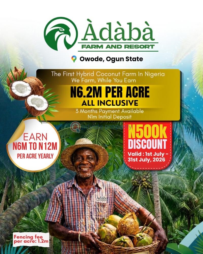 Mixed use Land For Sale July Promo: Gain 500k/acre On Adaba Hybrid Coconut Farm & Resort In Obafemi Owode, Ogun State—nigeria’s Premier Fully Managed Agricultural Wealth Generator Situated In A Booming Commercial And Agro Industrial Corridor Just 30 Minutes From Berger And 45 Mi Obafemi Owode Ogun - 3