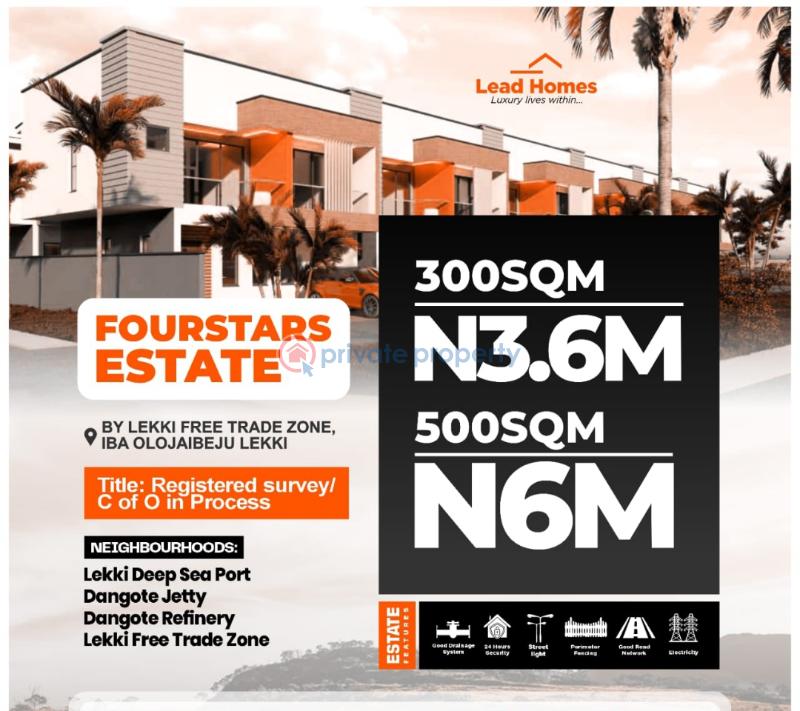 Ibeju lekki land with perimeter fencing Mixed use Land For Sale Four Stars Estate Located At The Back Of Free Trade Zone Ibeju-Lekki Lagos