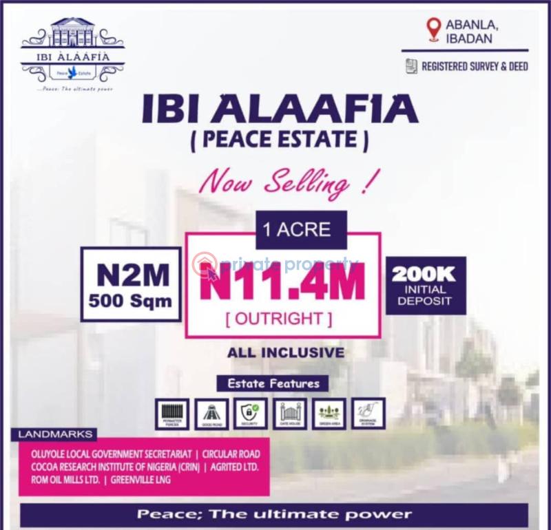 Residential Land For Sale Ibi Àlááfíà (peace Estate) Abanla Ibadan Oyo