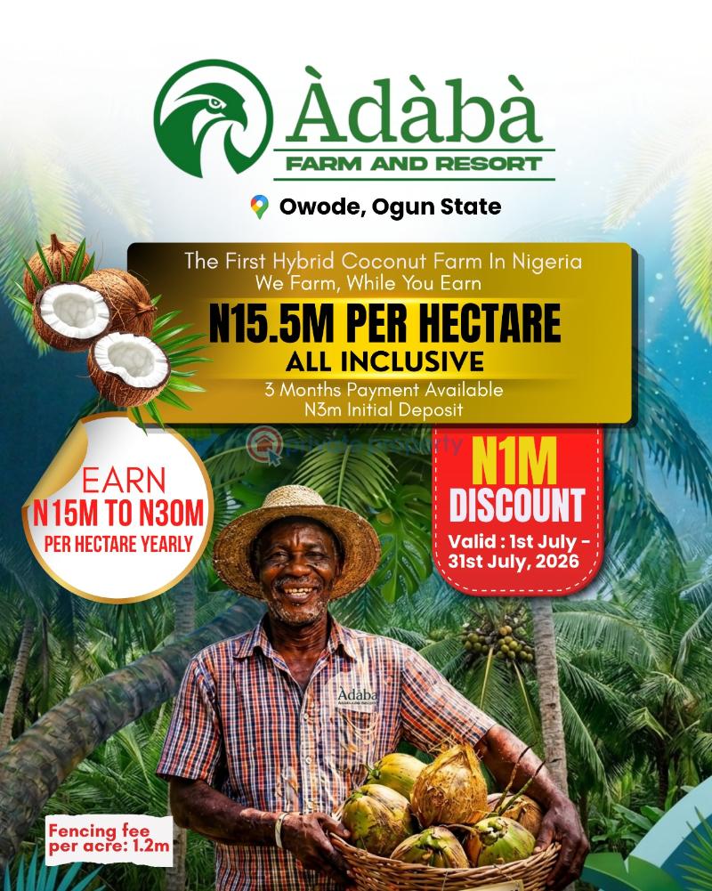 Mixed use Land For Sale July Promo: Gain 1m/hectare On Adaba Hybrid Coconut Farm & Resort In Obafemi Owode, Ogun State—nigeria’s Premier Fully Managed Agricultural Wealth Generator Situated In A Booming Commercial And Agro Industrial Corridor Just 30 Minutes From Berger Obafemi Owode Ogun - 4