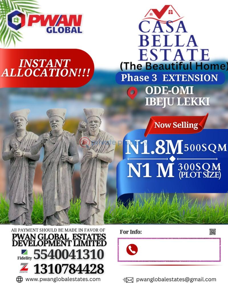 Mixed use Land For Sale Casa Bella Estate, Ode Omi, Ibeju Lekki, Lagos. La Campaigne Tropicana Ibeju-Lekki Lagos