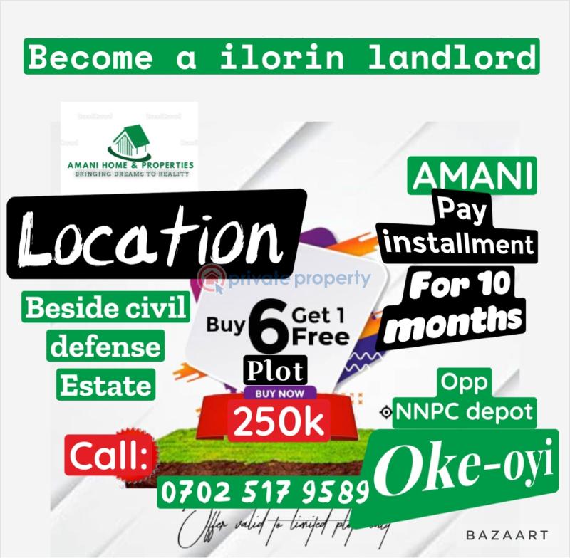 For sale Land Opp Nnpc,beside Civil Defense Estate Oke Oyi Ilorin East