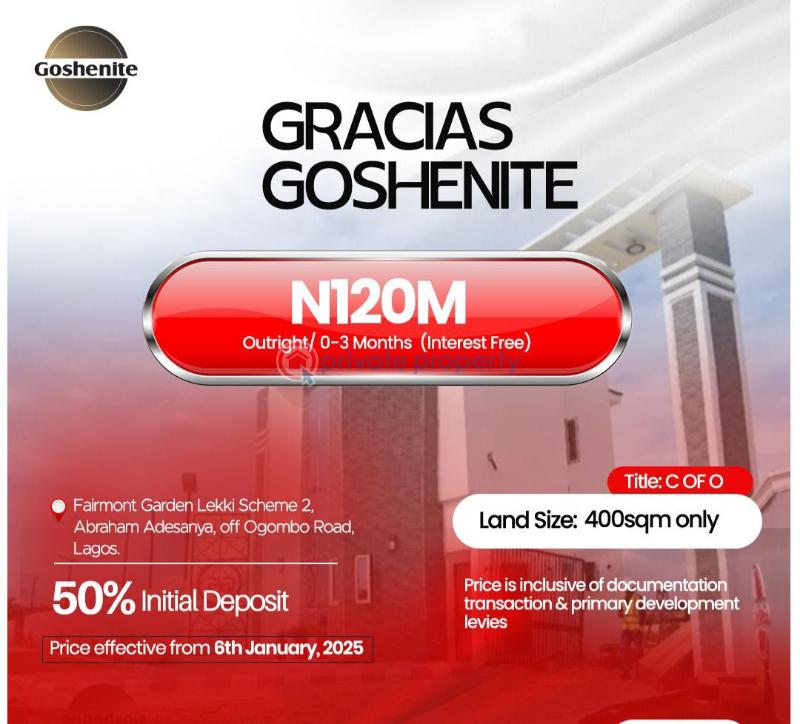 Land For Sale Gracias Goshenite Estate, Pay Within 3months Interest Free, Lekki Scheme 2 Estate. Abraham Adesanya Ajah Lagos